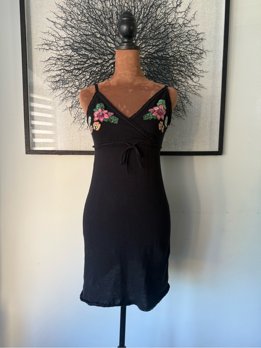 Nolita Black Floral Embroidered and sequined flowers Mini Dress 100% cotton